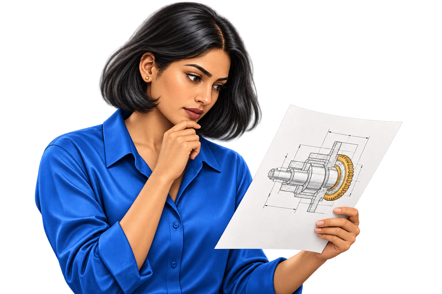 Researcher studying a technical diagram
